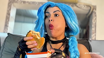 Jinx cosplay eating fetish – belly sounds burps and vore fantasy