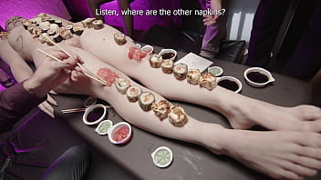 A group of friends eat rolls off the body of a sexy girl pt 1 A group of friends eat rolls off the body of a sexy girl pt 1