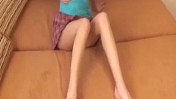 Skinny teen babe masturbates