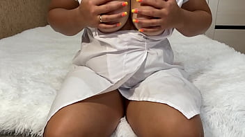 Fucking a busty girlfriend in a white dressing gown