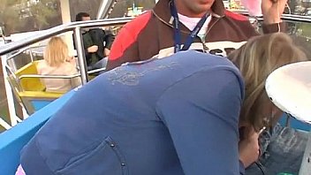 Cute chick rides tool in fun park