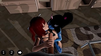 Demon girl and redhead blow you bound by lust animated gameplay
