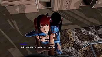 Demon girl and redhead blow you bound by lust animated gameplay
