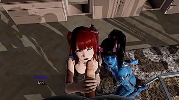 Demon girl and redhead blow you bound by lust animated gameplay