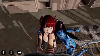 Demon girl and redhead blow you bound by lust animated gameplay