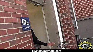 Babe sucks and fucks black cock at gloryhole 2