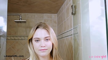 Radiant golden haired muse took a shower