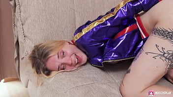 Solo tattooed blonde angelina rubs her shaved pussy and fucks with her legs spread