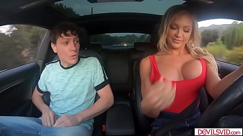 Busty chick drivers satisfies passenger by riding his cock Busty chick drivers satisfies passenger by riding his cock
