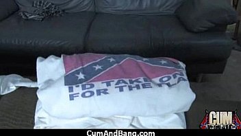 Black chick deepthroats a group of white studs and gets rewarded with cum 11