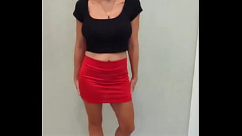 Sadie in a red mini skirt