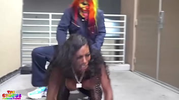 Ebony mystique gets donkey fucked by gibby the clown hardcore