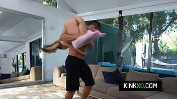 Petite babe fucks with her muscle hunk boyfriend