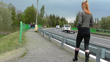 Black leggings walking