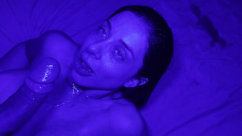 Blowjob and creampie in blue light room