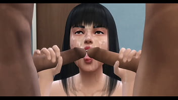 Brunette cumslut sucks many cocks at gym waiting room