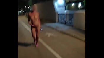 Naked blonde walking down the street