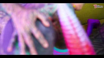 Tattooed lesbians go deep with massive toys — atm gaping holes and raw real orgasms