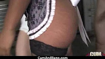 Black chick deepthroats a group of white studs and gets rewarded with cum 2
