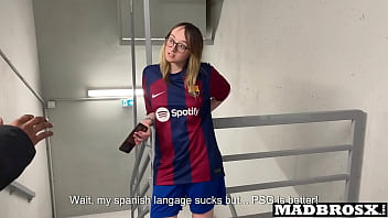 A barcelona supporter fucked by psg fans in the corridors of the football stadium