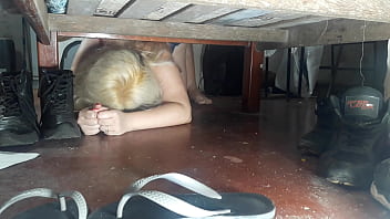 Hottie gets stuck under the bed