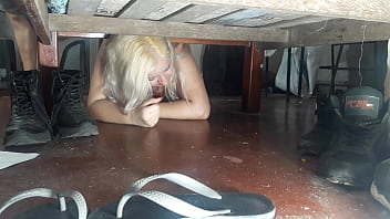Hottie gets stuck under the bed
