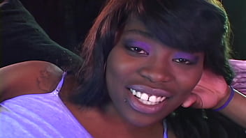 Chocolate my banana busty babe gets her tits and throat fucked