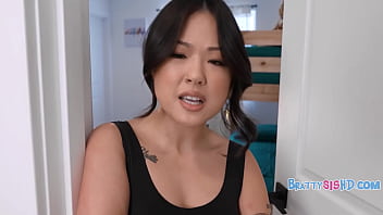 Tiny asian caught blowing daddy fucks stepbro to keep him quiet