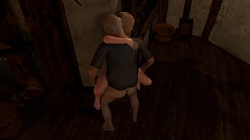 Grey old man pounding hot blonde on the wall