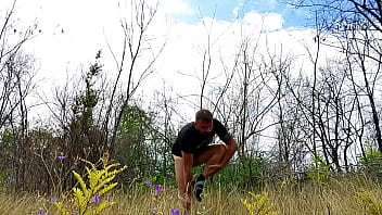 Handsome Man Is Walking Naked On The Public Park thumbnail