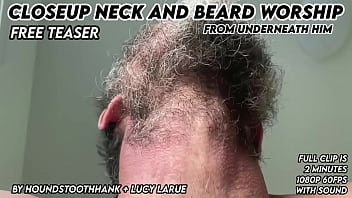 Closeup neck and beard worship from underneath him