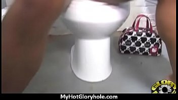 Ebony at the gloryhole jizzed on 18
