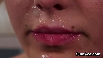 Spicy beauty gets sperm load on her face swallowing all the jizz