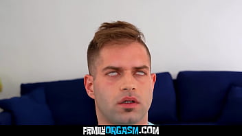 Reckless stepmom blows her stepson under the table