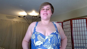 Teasing you in blue & white swimsuit clara crisp knows about your bathing suit fetish enjoys teasing you to cum