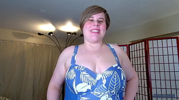 Teasing you in blue & white swimsuit clara crisp knows about your bathing suit fetish enjoys teasing you to cum
