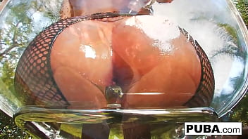 Hot tattooed babe shows her wet pussy