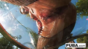 Hot tattooed babe shows her wet pussy