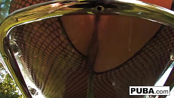 Hot tattooed babe shows her wet pussy