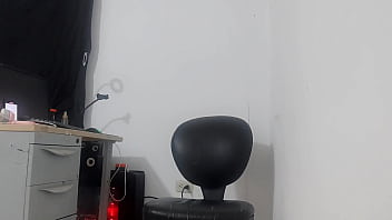 Sweet girl in miniskirt and fishnet stockings takes a huge horse dildo