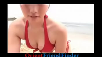 Hot asian babe in red bikini