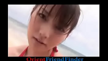 Hot asian babe in red bikini