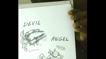 Drawing myself cuddling for free while wearing angel and devil halloween costume 4