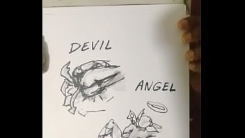 Drawing myself cuddling for free while wearing angel and devil halloween costume 4