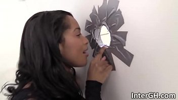 Cali sweets giving an incredible glory hole blowjob to a massive white cock