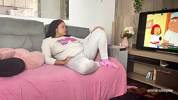 Chubby girl farting in pajamas while watching tv voyeur