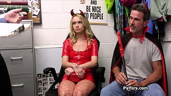 Thick and curvy female security guard solves situation with a threesome