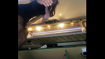 Sexy milf selling food and posing at the same time