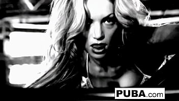 Hot babe rubs her tight pussy