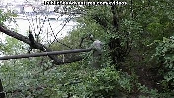 Young babe shows her tits in a public streets